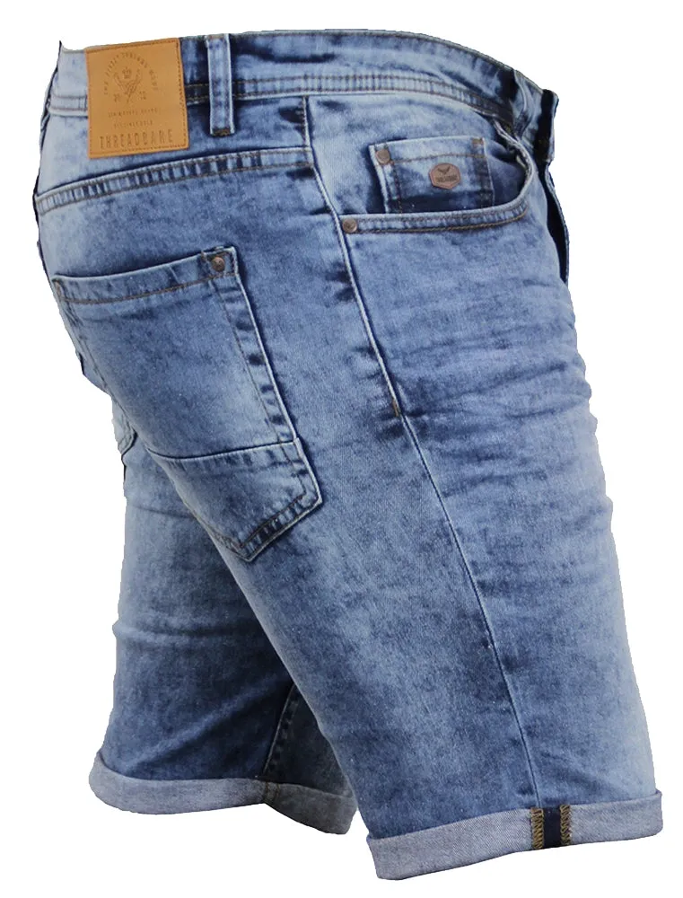 Leon Turn Up Acid Wash Denim Shorts in Light Wash